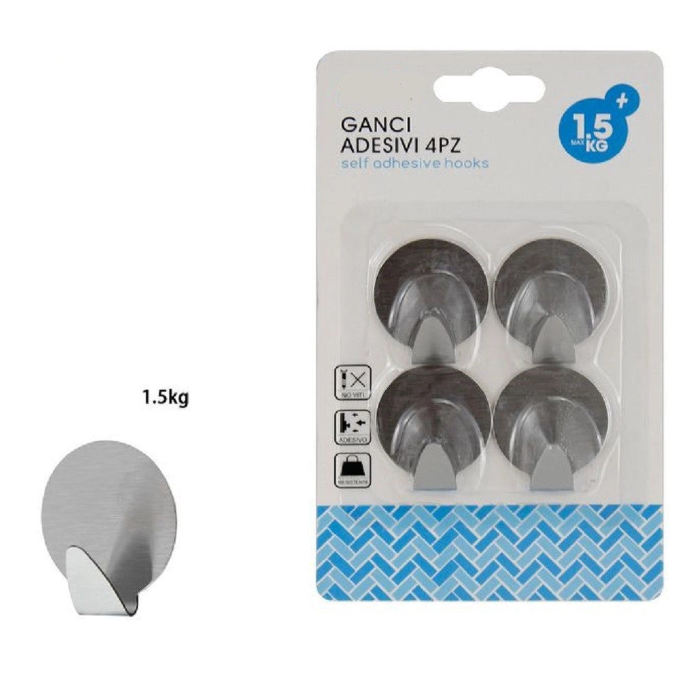 Trade Shop - Set 4 Pz Ganci Appendini Adesivi Parete Cucina Bagno Attaccapanni Rotondi 59661 -