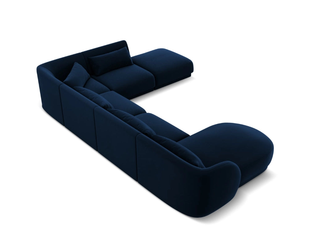 Cosmopolitan Design - Divano panoramico destro "Tulum" 6 posti in velluto blu reale 