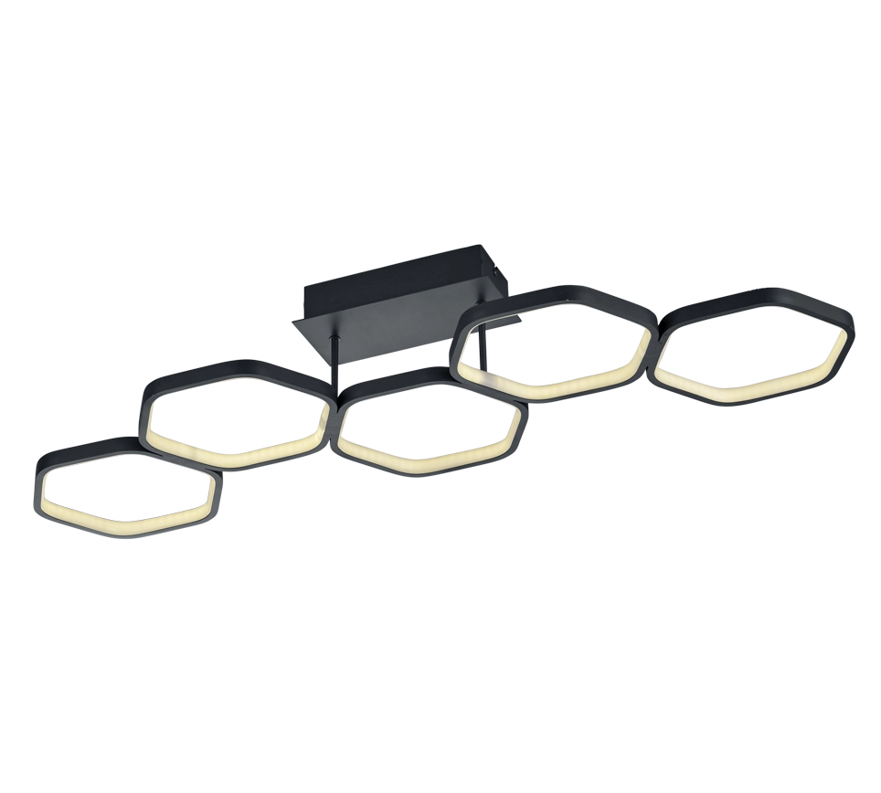 Plafoniera LED 5 esagoni, metallo, antracite, L 90 cm, Vigo