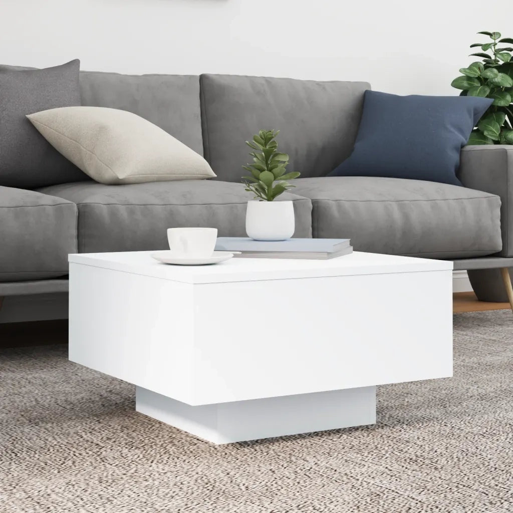 Tavolino da Soggiorno con Luci LED Bianco 55x55x31 cm 836574