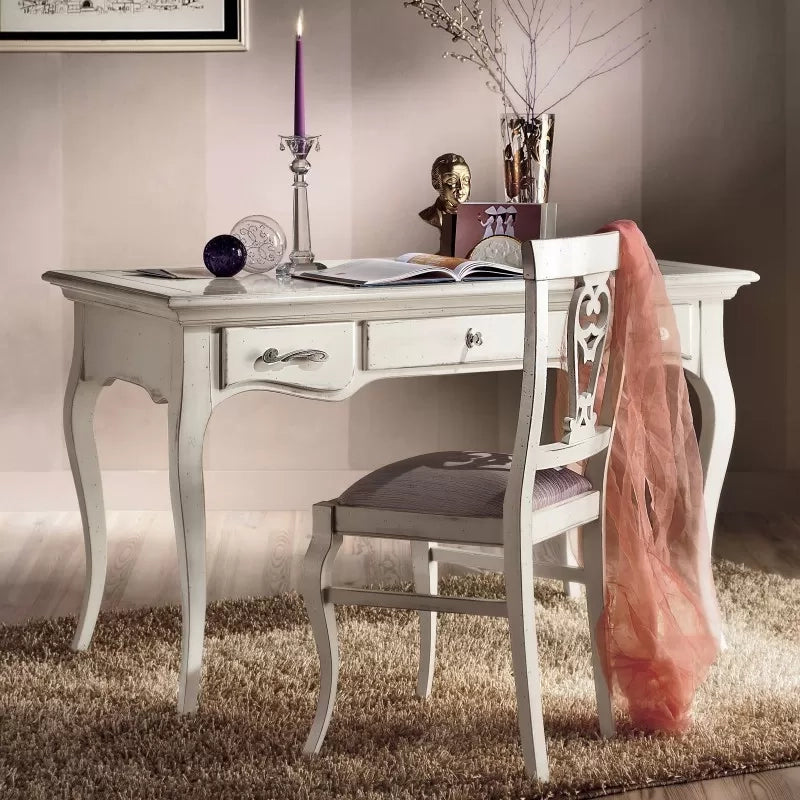 Scrivania classica 3 cassetti legno bianco shabby 130x70x78 - Mobili 2G