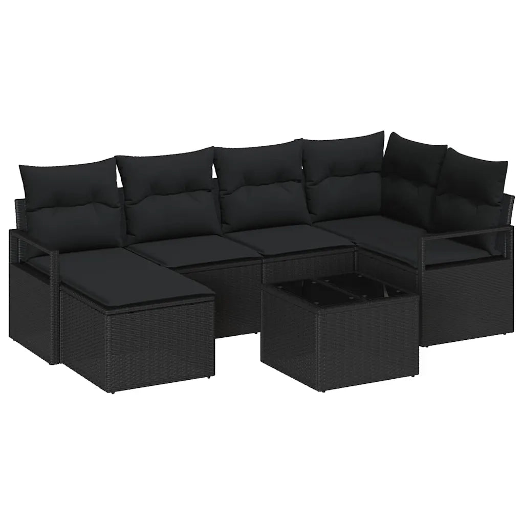 Set di divani con cuscino 7 pcs Nero polyrattan 3355132