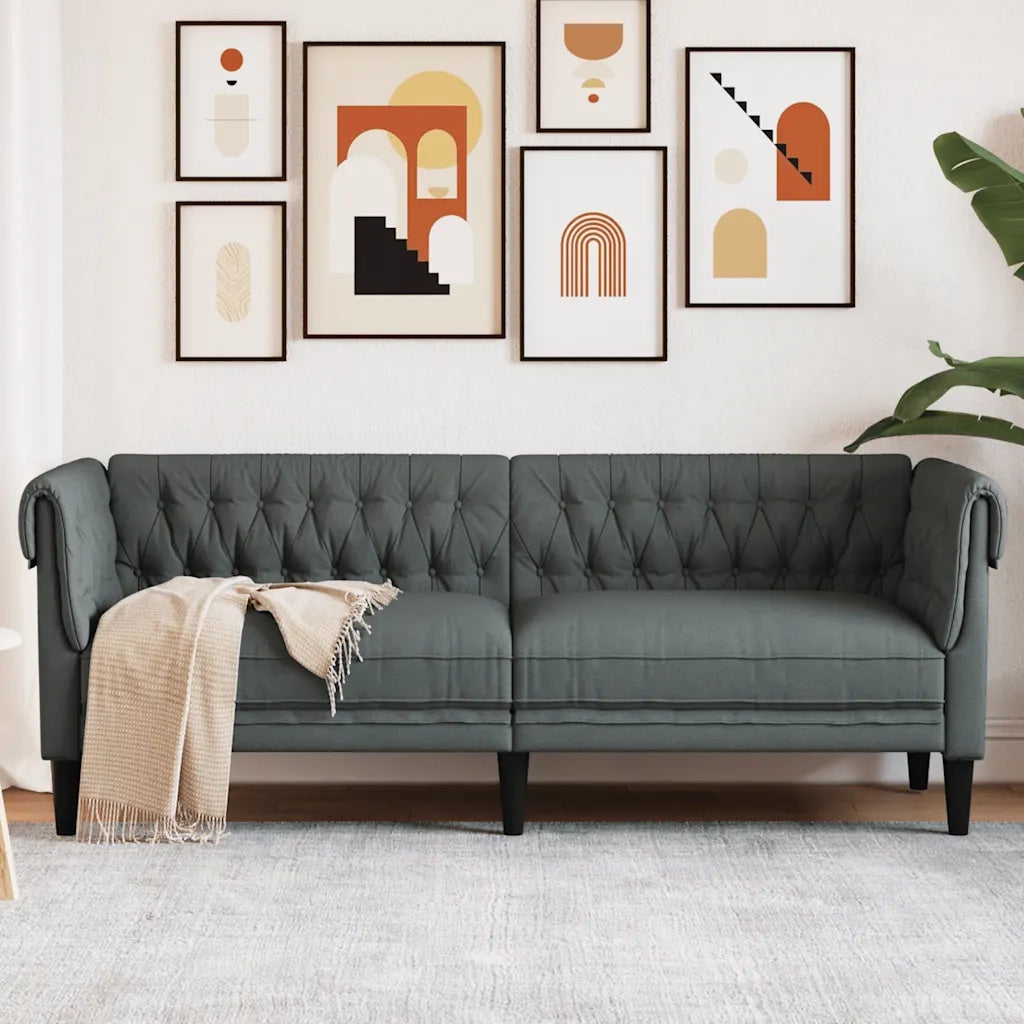 Divano Chesterfield a 3 Posti-Sofa 3 Posti-Divanetto Grigio Scuro in Tessuto
