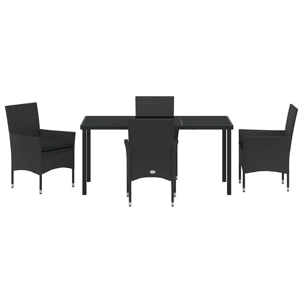 Set da Pranzo per Giardino con cuscino 5 pcs Nero polyrattan