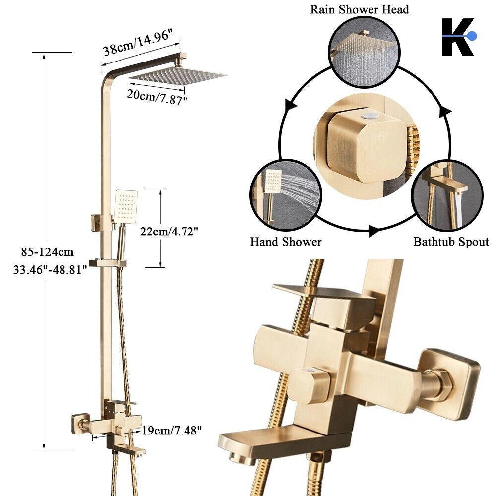 LANA | Set doccia premium oro lucido acciaio inox | Miscelatore doccia di design sistema doccia | Miscelatore doccia completo di doccetta