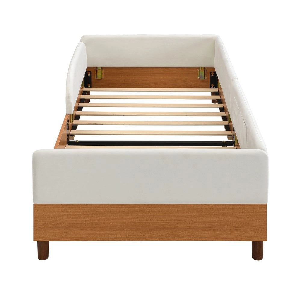Letto Singolo Imbottito in Velluto e Legno ¨C Xylo ¨C Bianco, 90x200cm