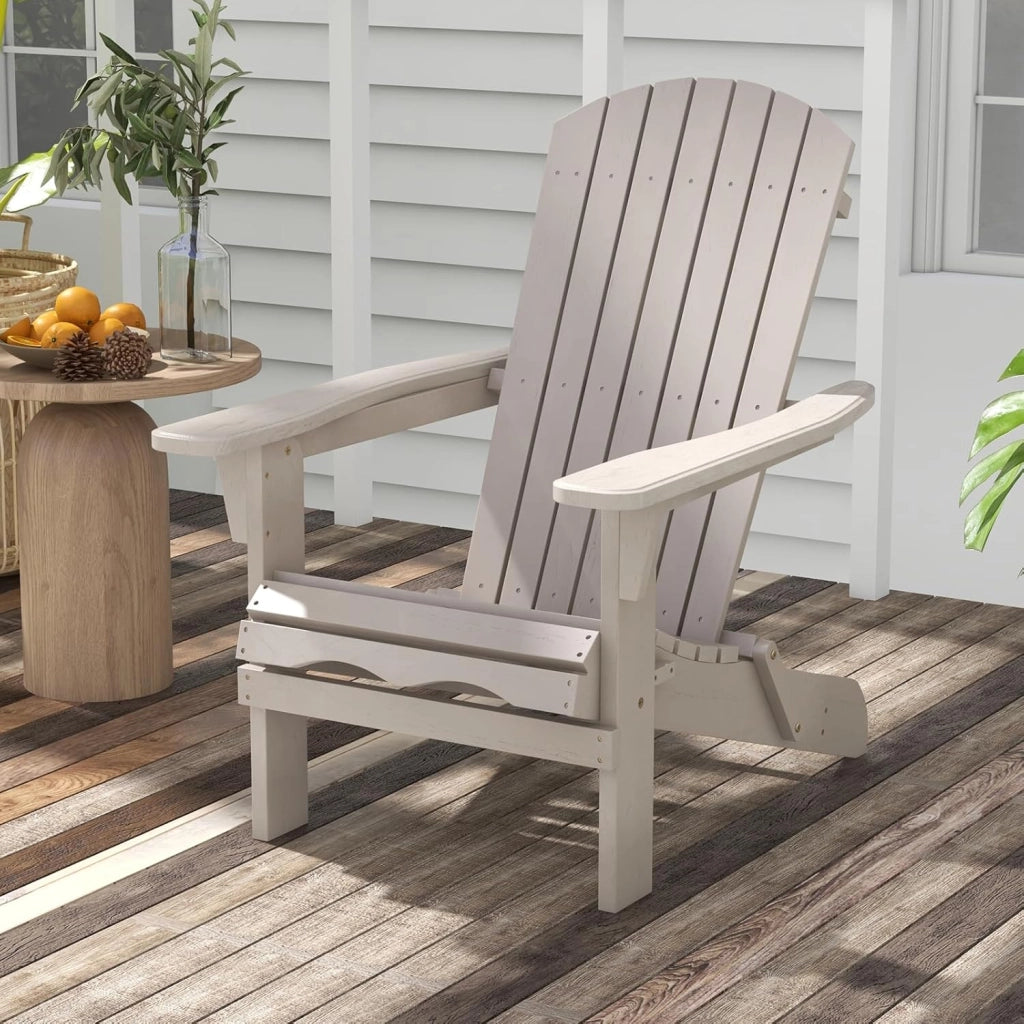 Sedia Adirondack Pieghevole, Sedia da Giardino in Legno di Abete con Schienale e Braccioli, Ergonomica, Poltrona da Esterno per Patio, Terrazza, Balcone, Veranda, Portata 180kg (Grigio*1)