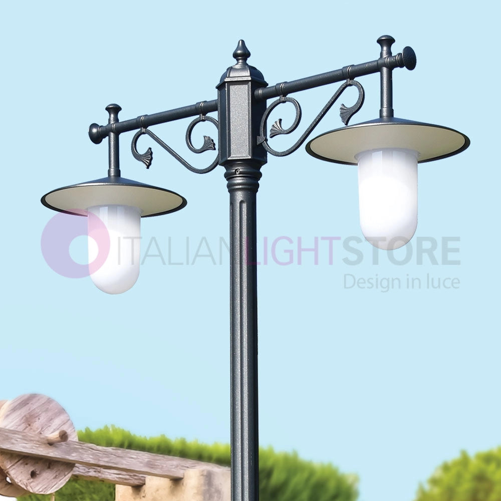 KAIROS ANTRACITE Lampione h.230 a 2 Luci da Esterno Giardino con piattini d.30