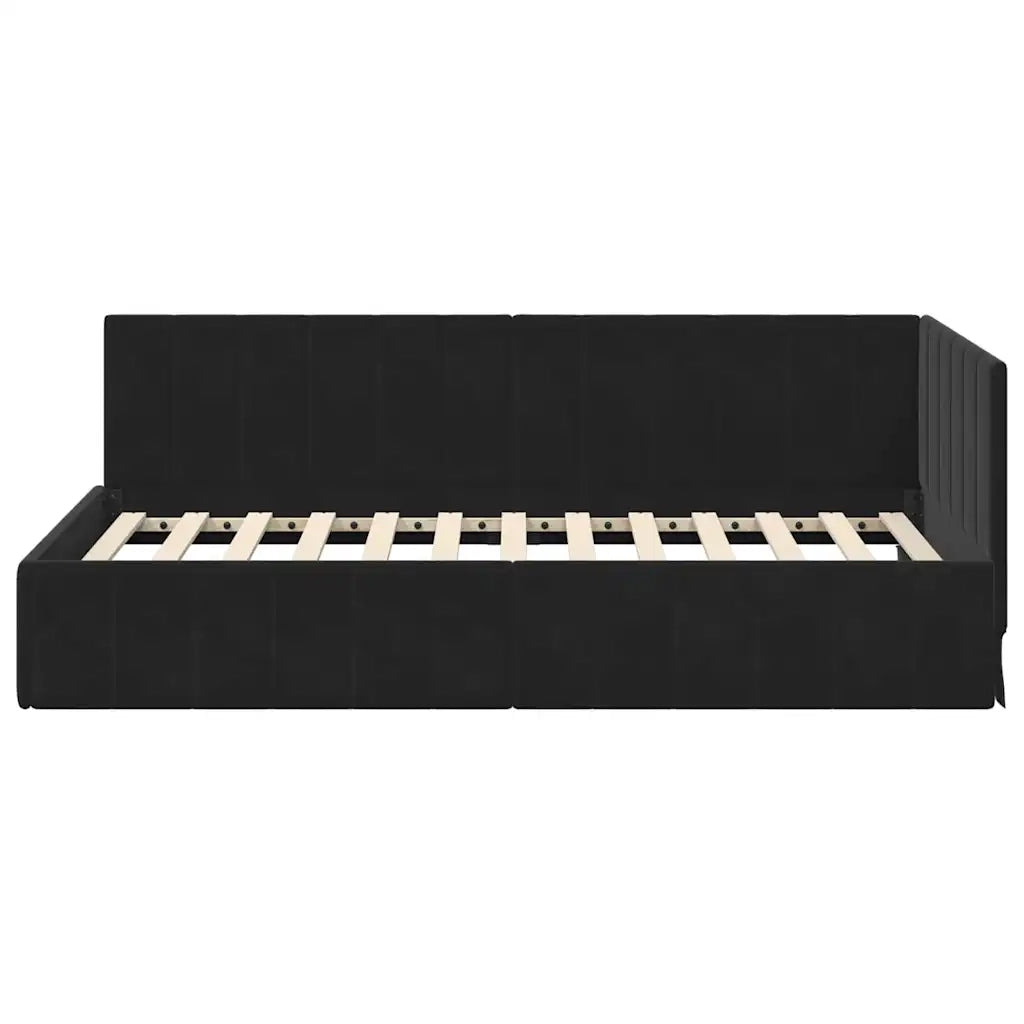 Cornice del letto ad angolo Nero 90 cm x 190 cm Velluto