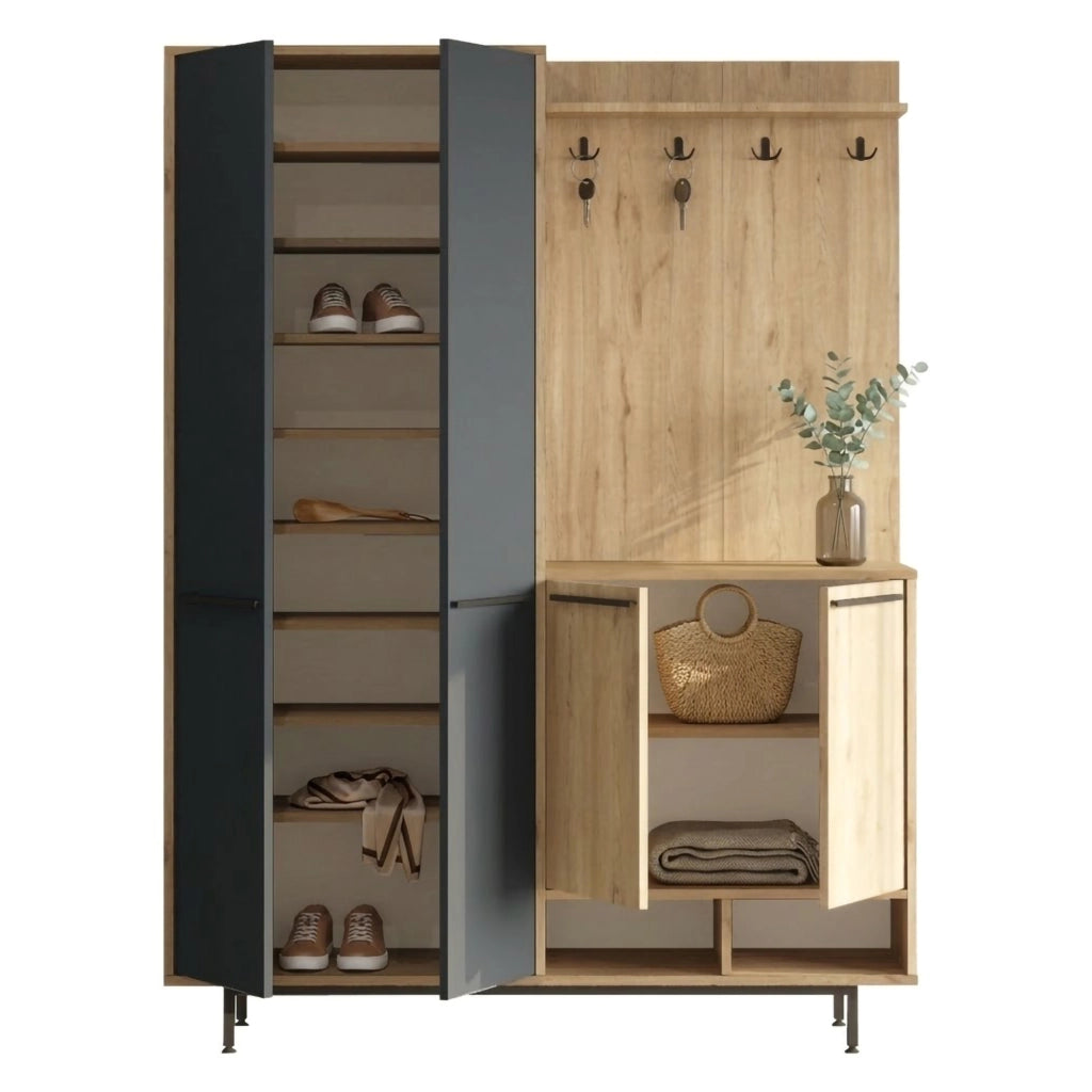 Tignale, Mobile da Ingresso 12 Ripiani, 147x36x196h cm Nero Antracite
