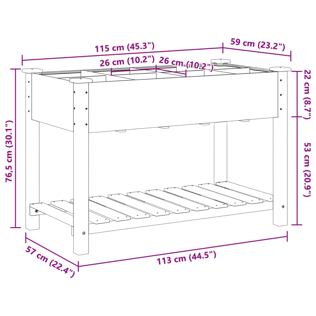 Fioriera da Giardino con Griglie 115x59x76 cm in Legno Massello di Abete