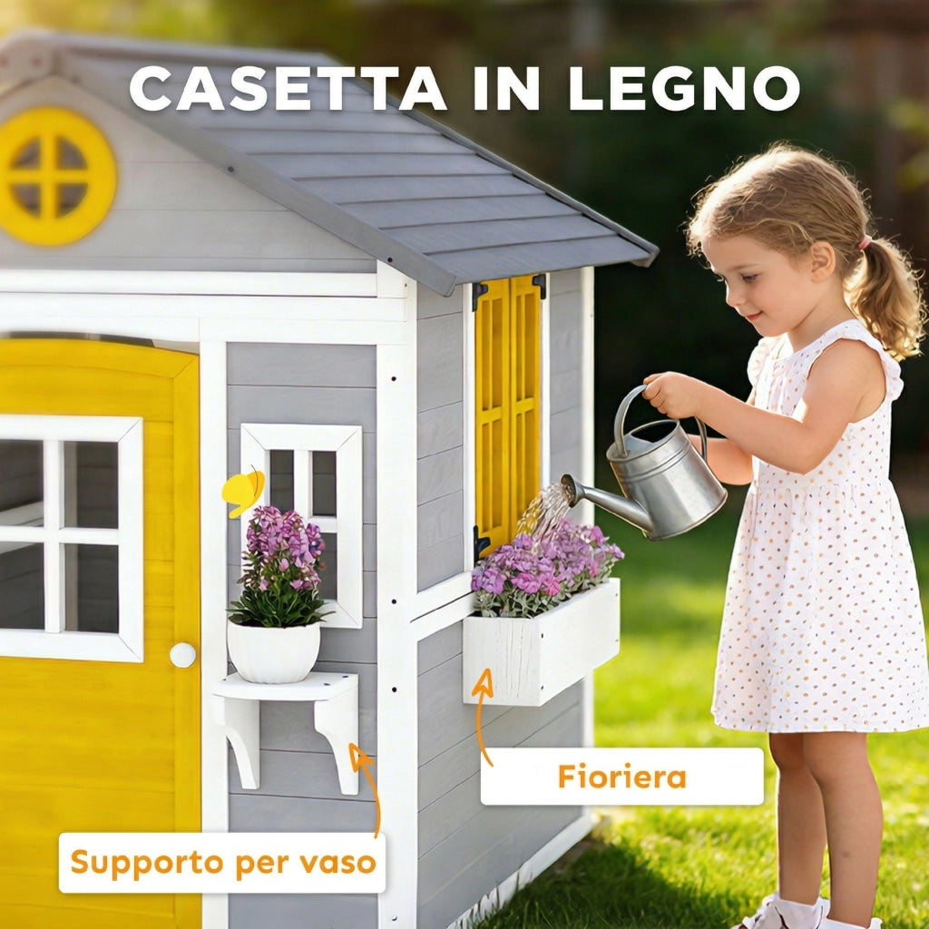 Casetta da Giardino in Legno per Bambini con Finestre ¨C zephmum ¨C Grigio
