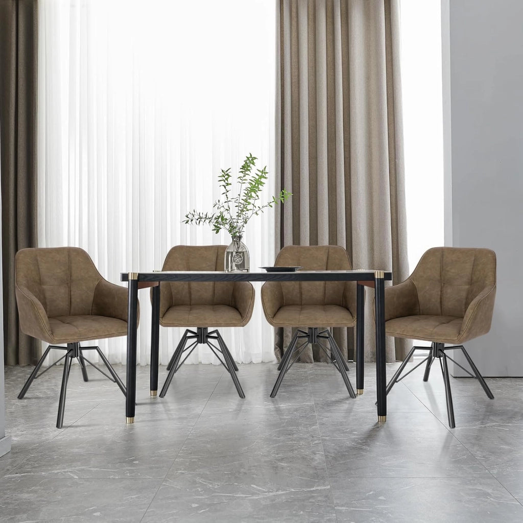 Sedia per Sala da Pranzo Girevole a 360°, Sedia da Cucina Imbottita con Gambe in Metallo, Poltroncina in Similpelle per Camera da Letto, Soggiorno, Marrone, BH366br-1