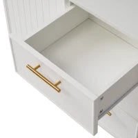 Credenza Elegante con 2 Ante e 3 Cassetti,  Design Moderno con Maniglie Decorative Oro, per Soggiorno e Camera da Letto, Bianco