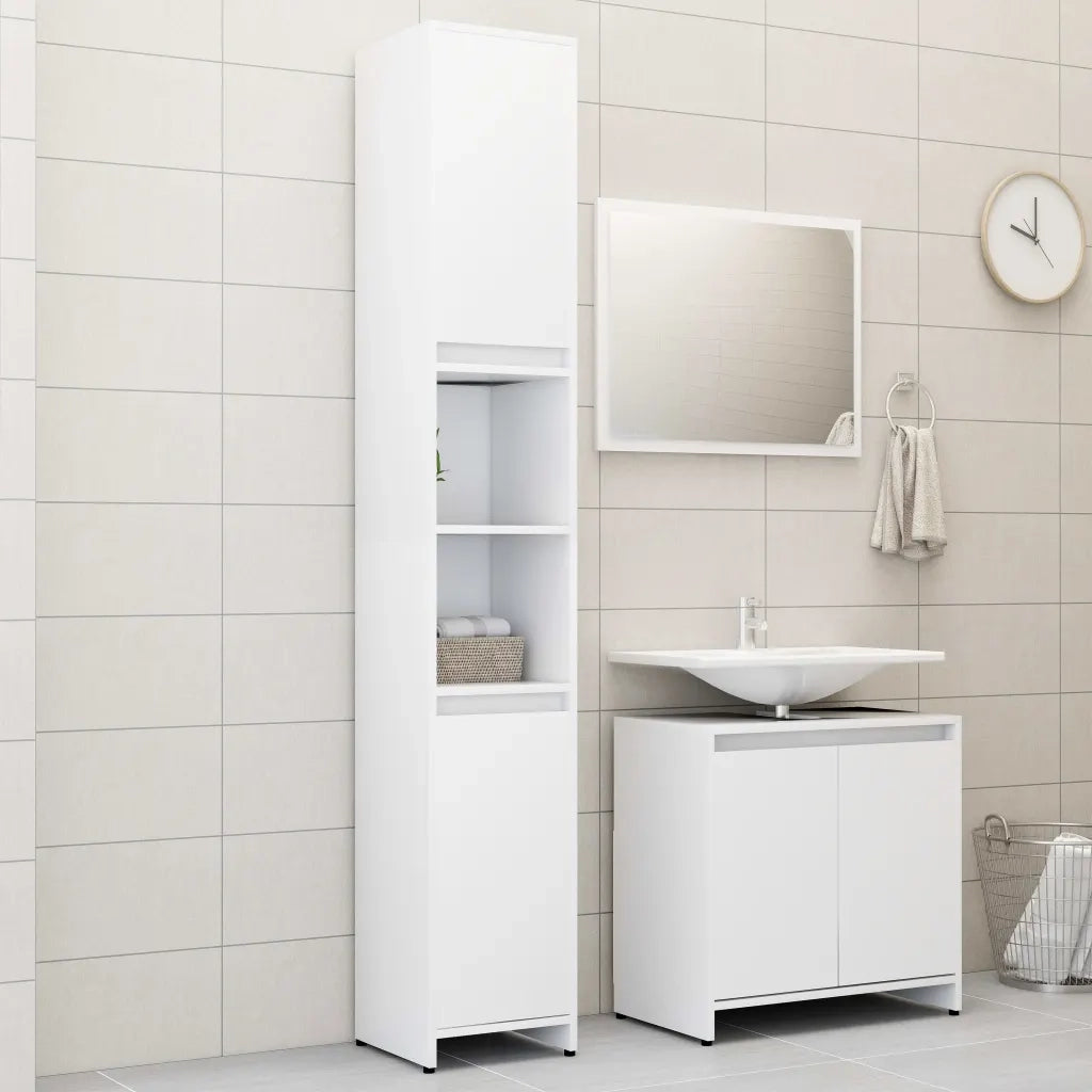Set Mobili da Bagno | Armadio da bagno 3 pz Bianco in Truciolato