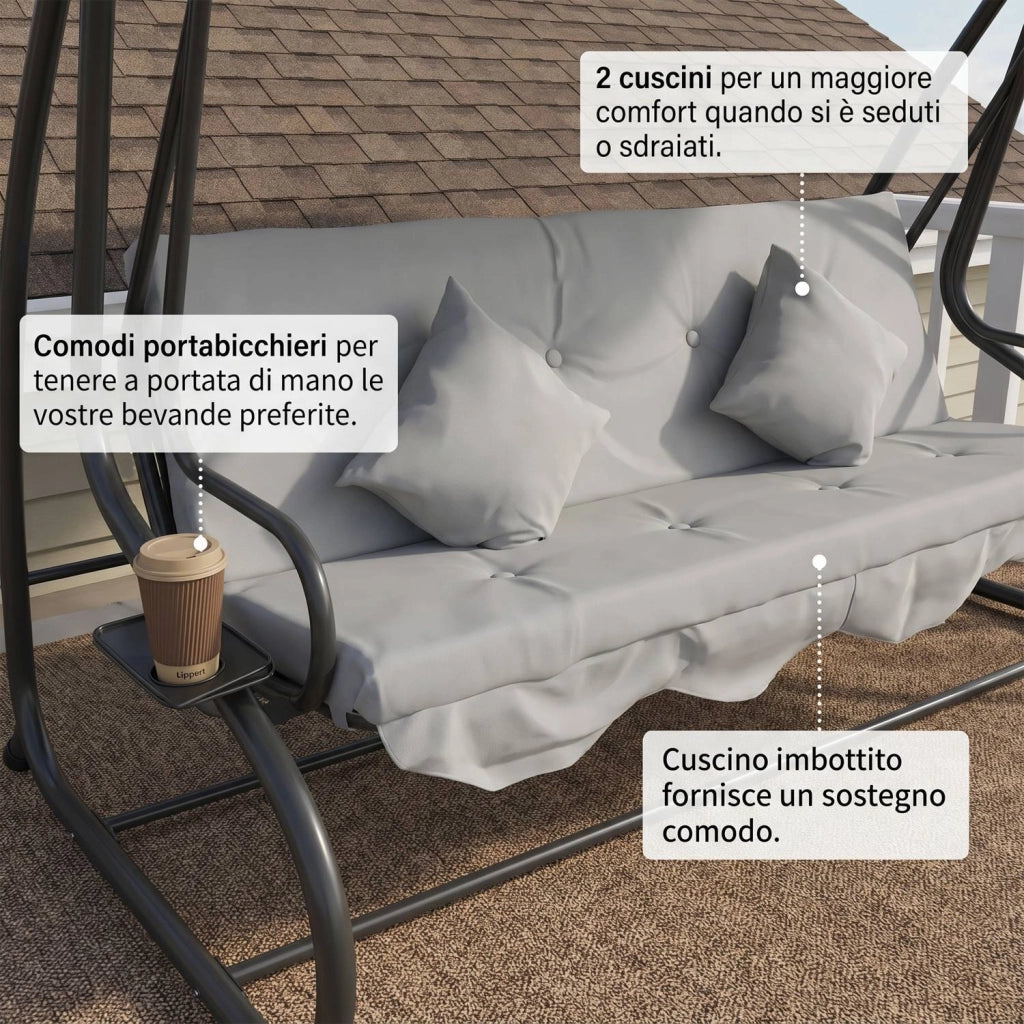 Marvin Harmony Dondolo Letto da Giardino 4 Posti con Tetto Parasole Struttura in Acciaio e Cuscino Imbottito 10 cm Altal
