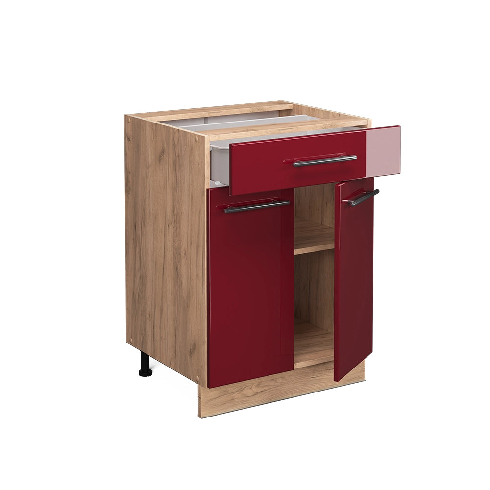 Mobiletto base per cucina Fame-Line Bordeaux lucido/Rovere dorato 60 cm con cassetto, PL Antracite Vicco