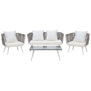 Set conversazione da giardino in rattan sintetico bianco da esterno a 4 posti con cuscini per tavolini