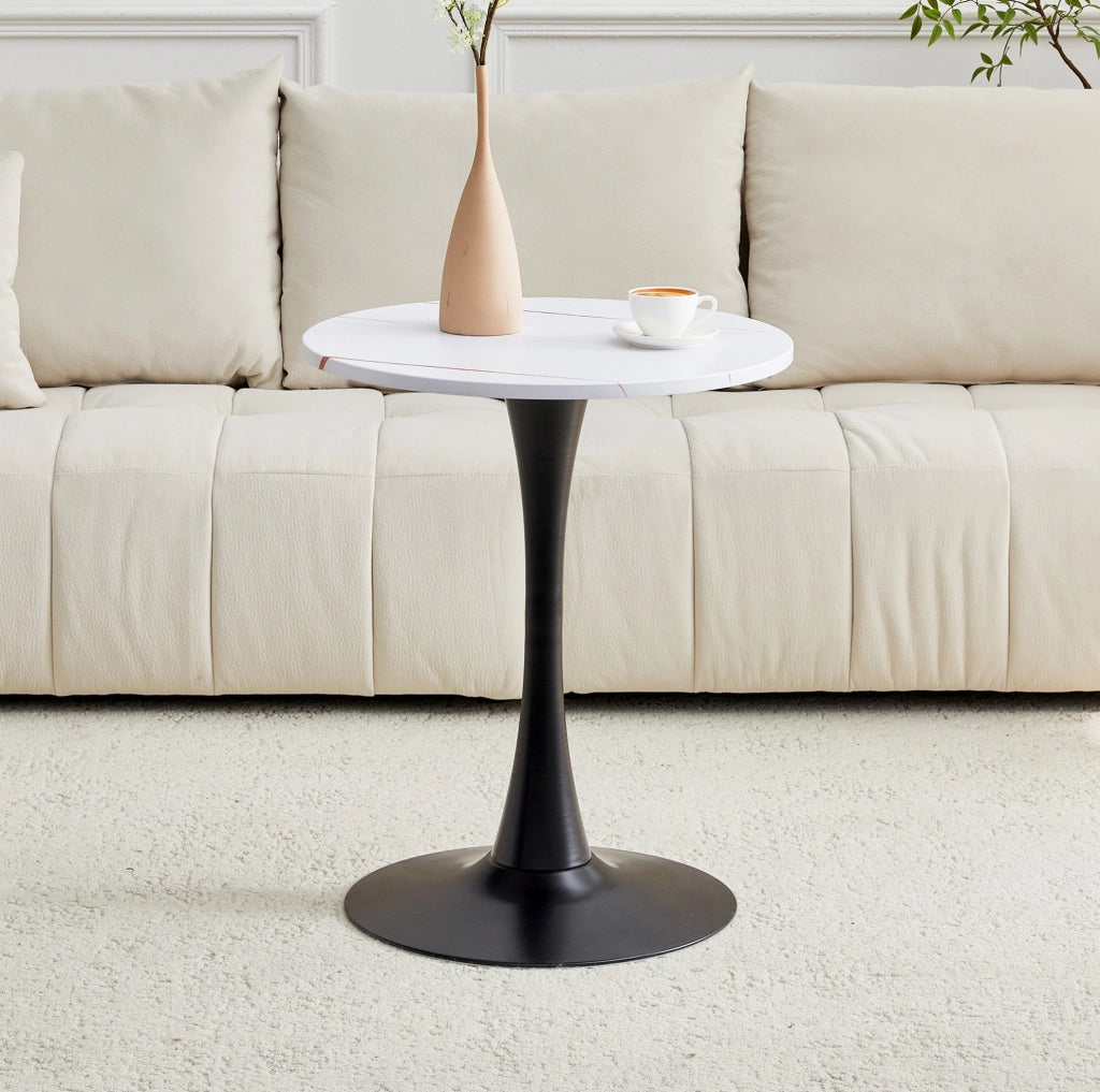Tavolino rotondo in MDF e metallo; bianco e nero; h 72 cm