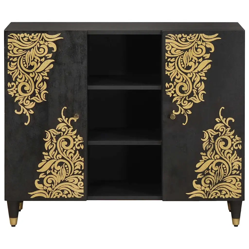 Credenza con porta-Buffet-Armadio da cucina Nero 90 x 33 x 75 cm Legno di mango massello