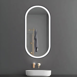 Specchio 5 mm ovale cornice nera retroilluminato led interruttore touch *** misure 50x90 cm, tonalità standard 6000-...
