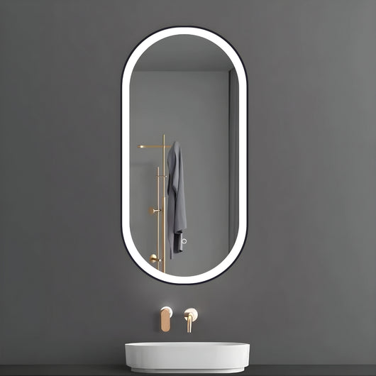 Specchio 5 mm ovale cornice nera retroilluminato led interruttore touch *** misure 50x90 cm, tonalità standard 6000-...