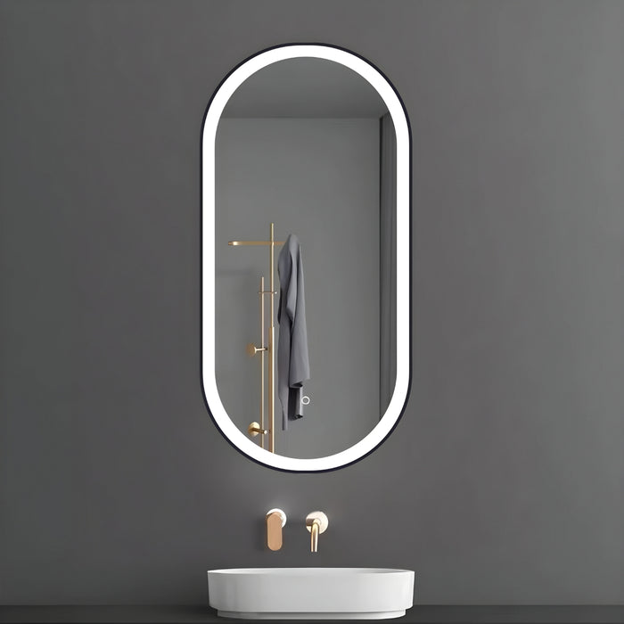 Specchio 5 mm ovale cornice nera retroilluminato led interruttore touch *** misure 50x90 cm, tonalità standard 6000-...