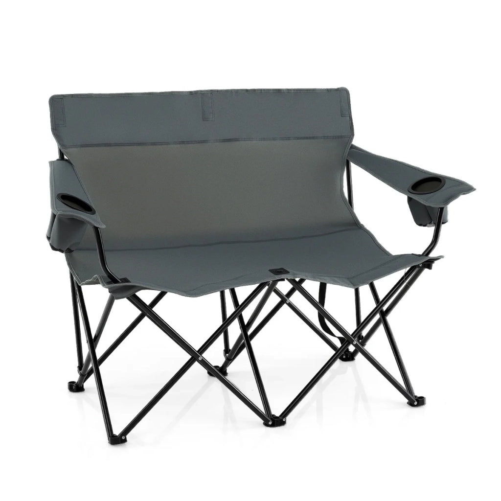 Sedia da campeggio doppia 132 x 66 x 96 cm comfort ottimale con portabicchieri tessuto Oxford grigio struttura in metallo 20_0011136