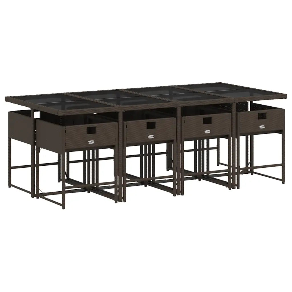 Set da Pranzo da Giardino 9pz | Set Salotto da Giardino con Cuscini Marrone in Polyrattan