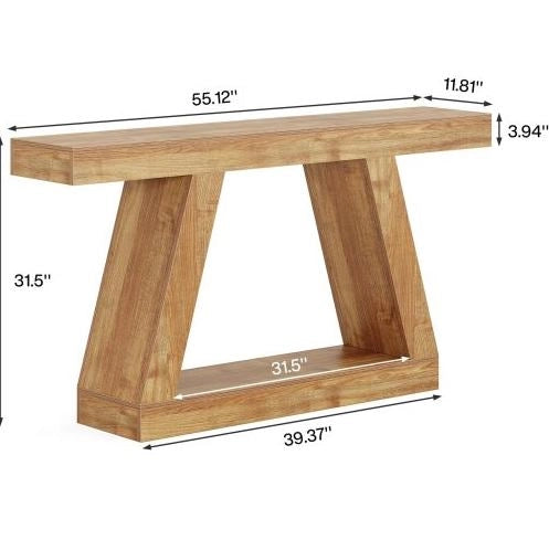 Tavolo consolle rustico in MDF naturale con contenitore