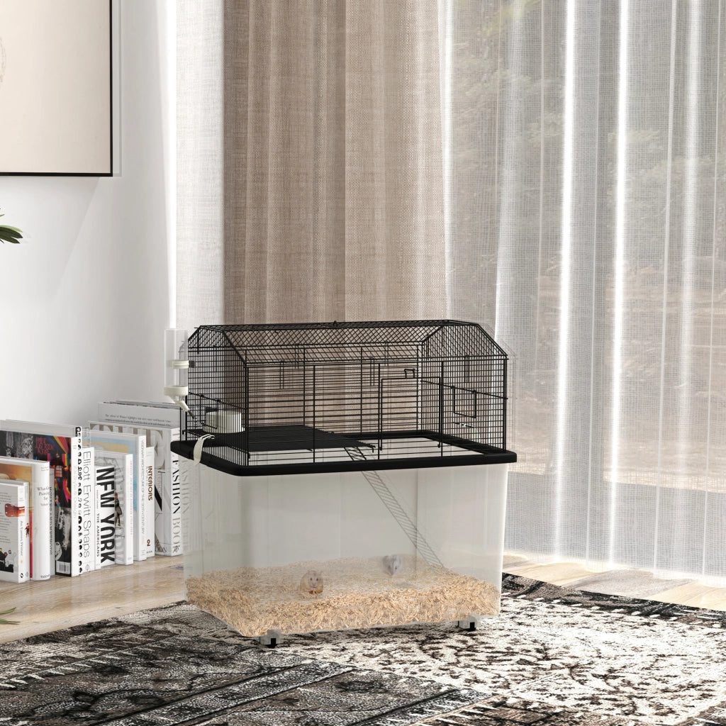 Gabbia per criceti 2 piani con ruote ¨C zephmum ¨C nero 57x43x57 cm