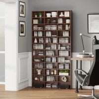 Mobile Porta CD con Ripiani Regolabili, Scaffale Porta 1116CD/528DVD Salvaspazio in MDF, Mobile Libreria con 36 Scomparti, 102x23.5x195 cm, Marrone