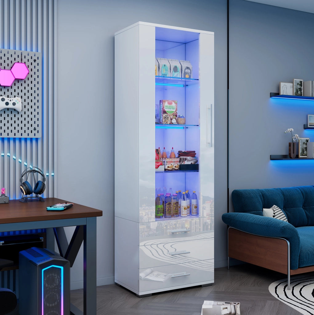 Vetrina verticale bianca 60 x 35 x 180 cm in MDF con LED controllato da app e 3 cassetti