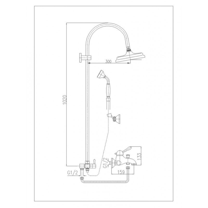 LABE colonna doccia con doccetta in ottone cromato H.102 cm