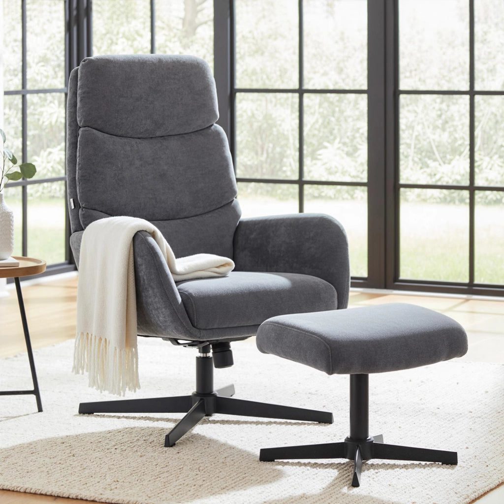 Poltrona relax con poggiapiedi, schienale alto, base metallo ¨C zephmum ¨C Grigio