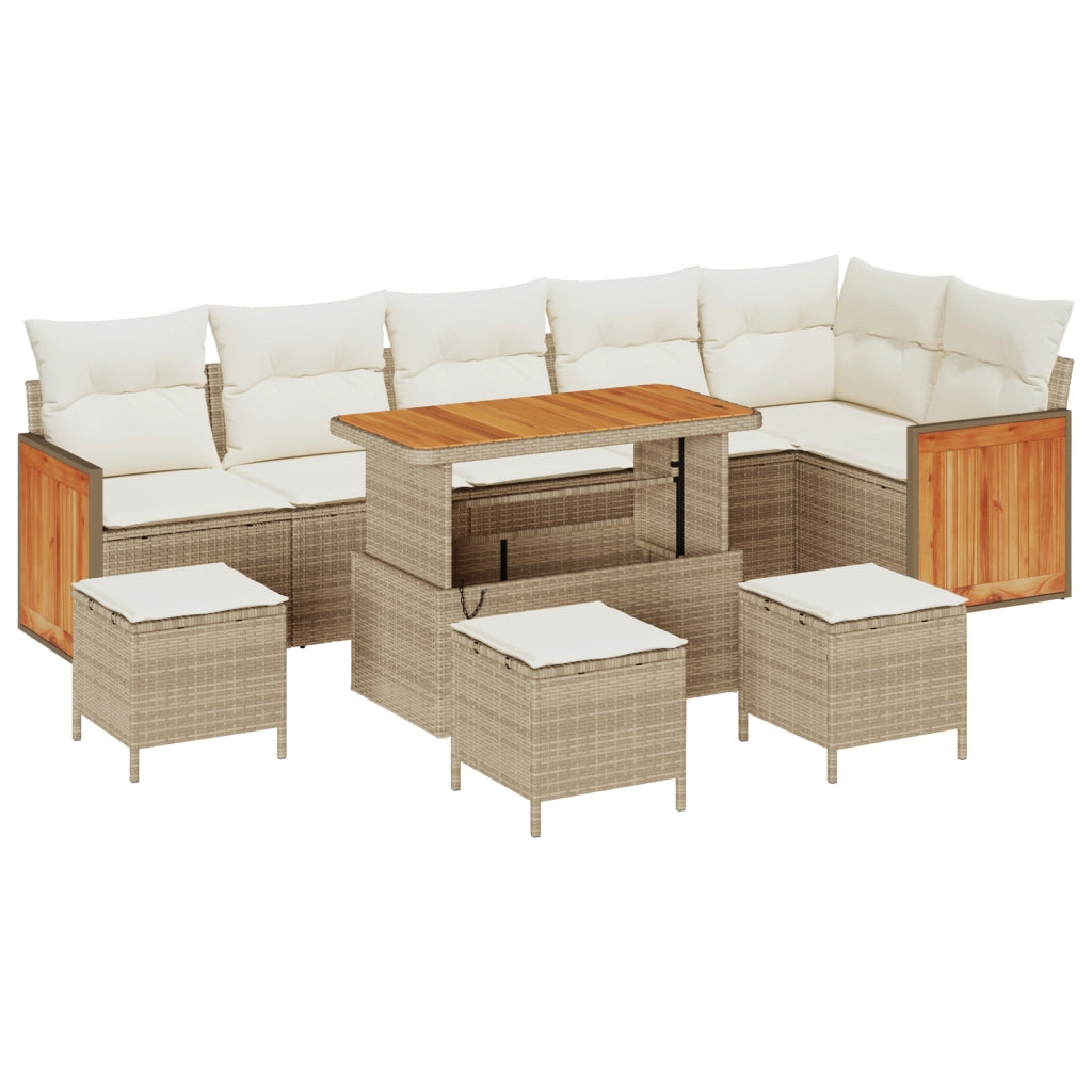 Set di divani da giardino  10 pezzi con cuscini Beige in Polyrattan Legno di Acacia