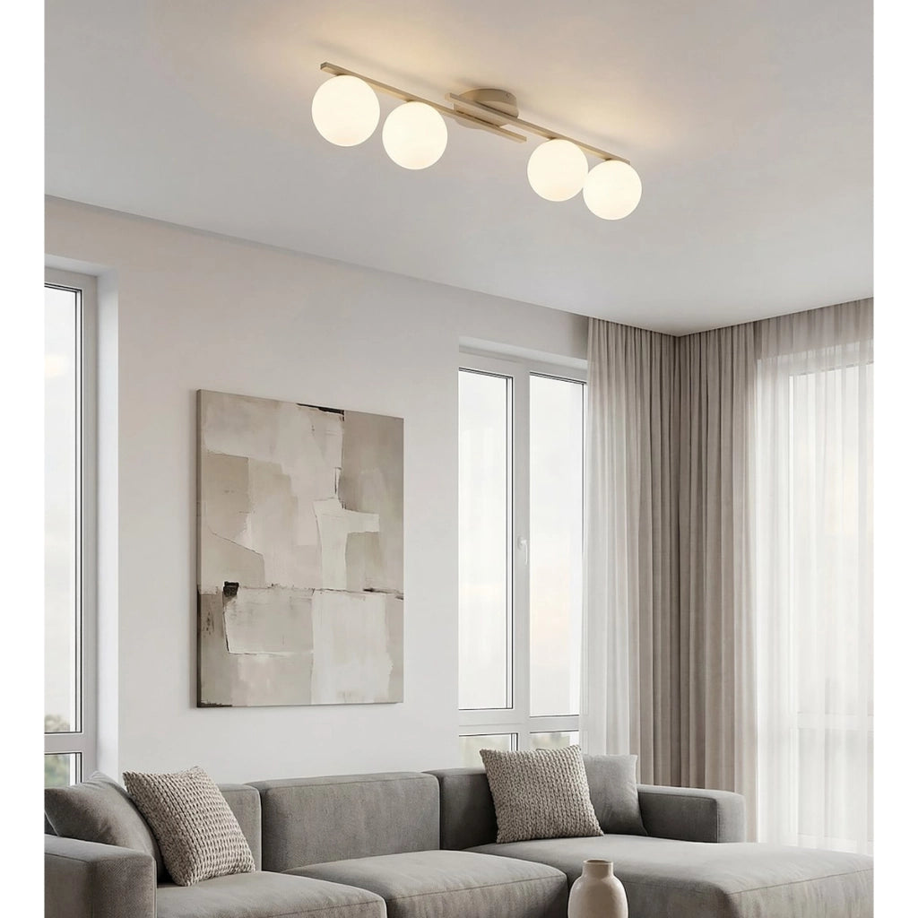 Lampada a sospensione KAIRO in acciaio beige e vetro opalino