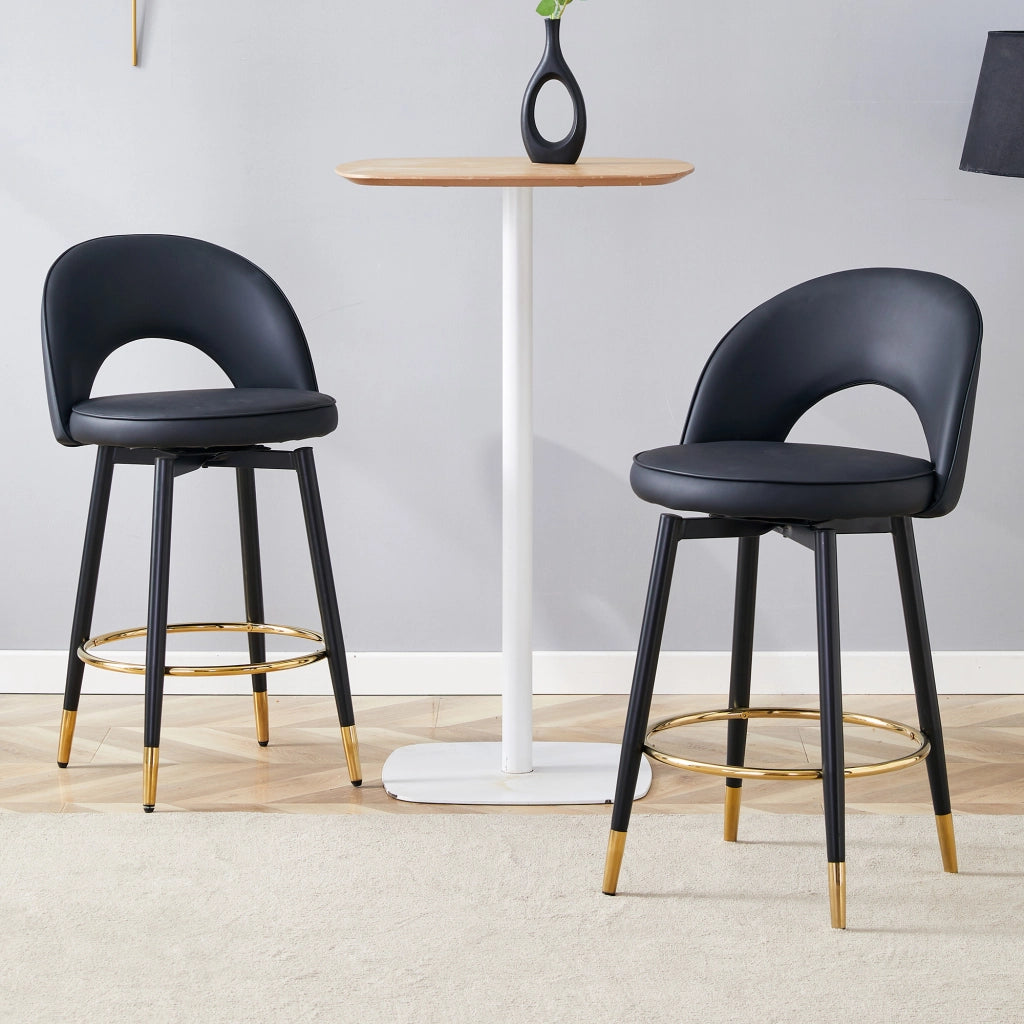 Taburetto da bar girevole a 360° con schienale traforato in pelle PU e metallo nero 60,5 × 57,5 × 49,5 cm