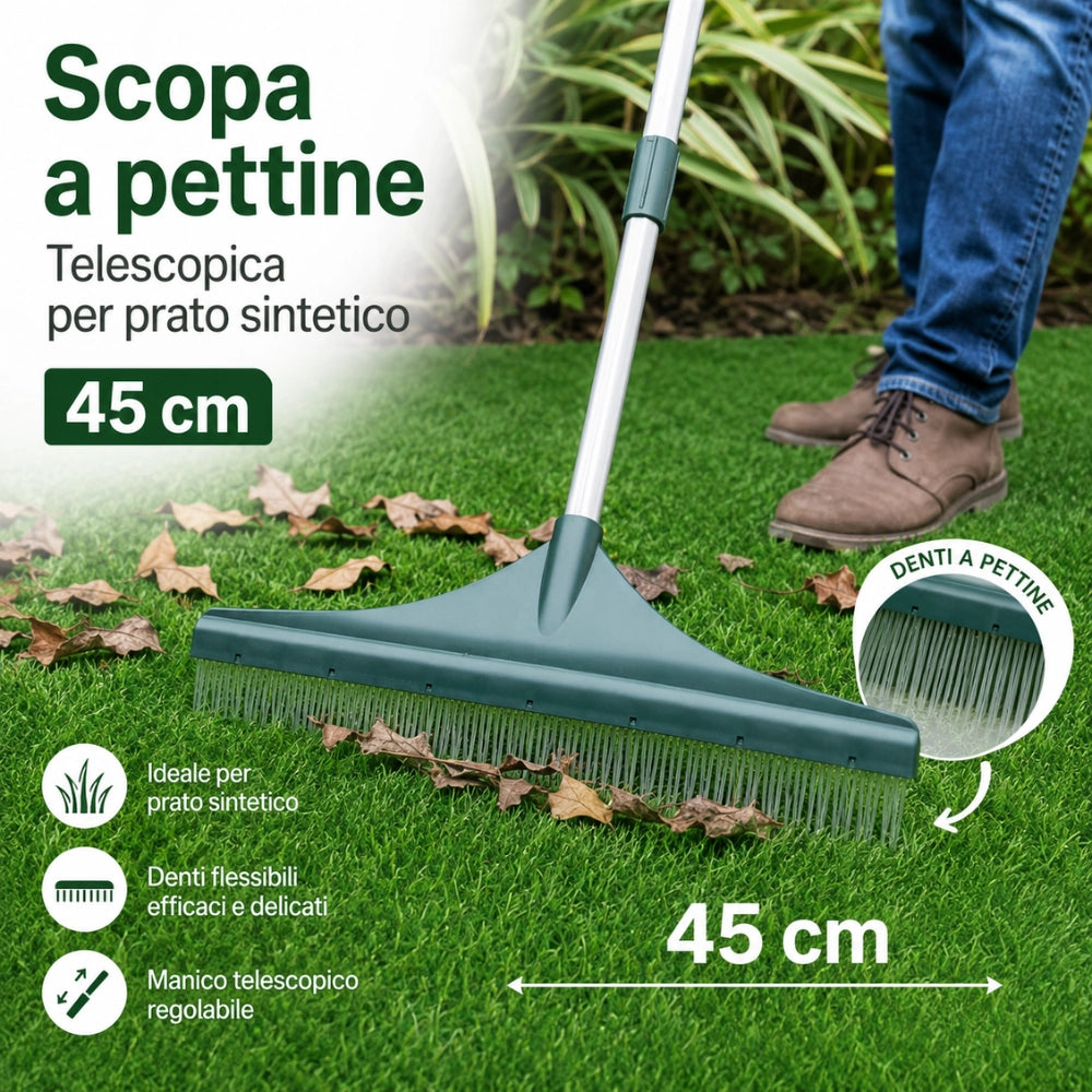 Scopa telescopica a pettine per prato sintetico 45 cm