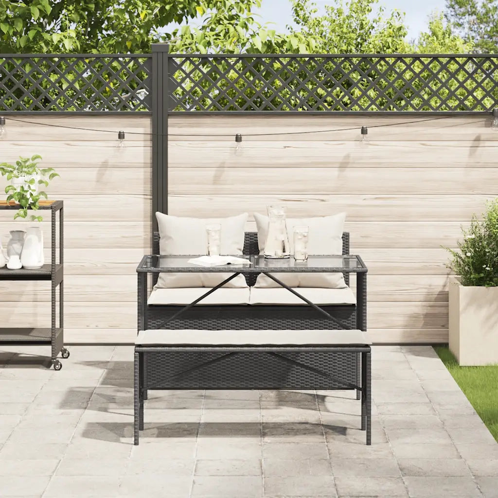 Set da Pranzo da Giardino 3 pz con Cuscini Nero in Polyrattan 4104181