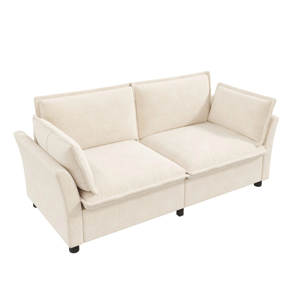 Divano 2 posti ¨C Minimal ¨C beige tessuto imbottito con braccioli cuscini