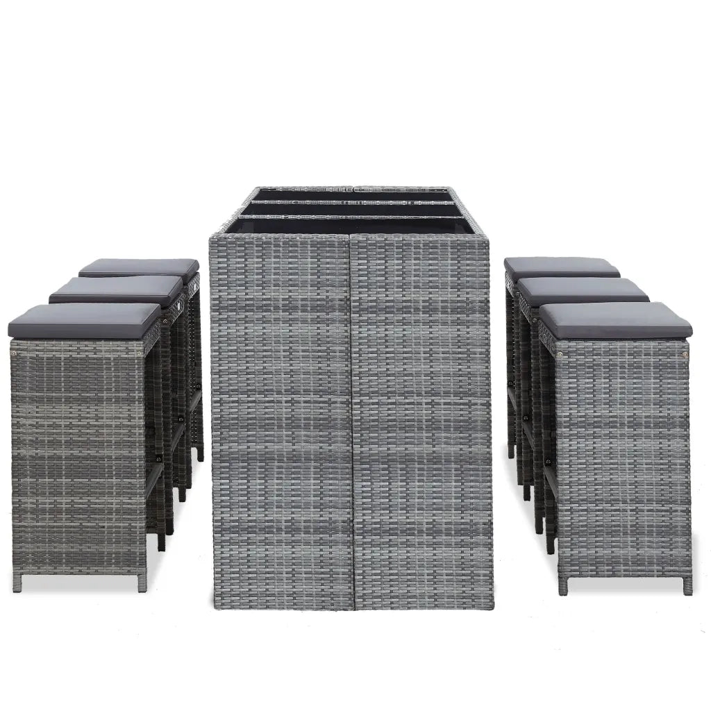 Set da Bar da Giardino 7 pz con Cuscini in Polyrattan Grigio cod mxl 37039