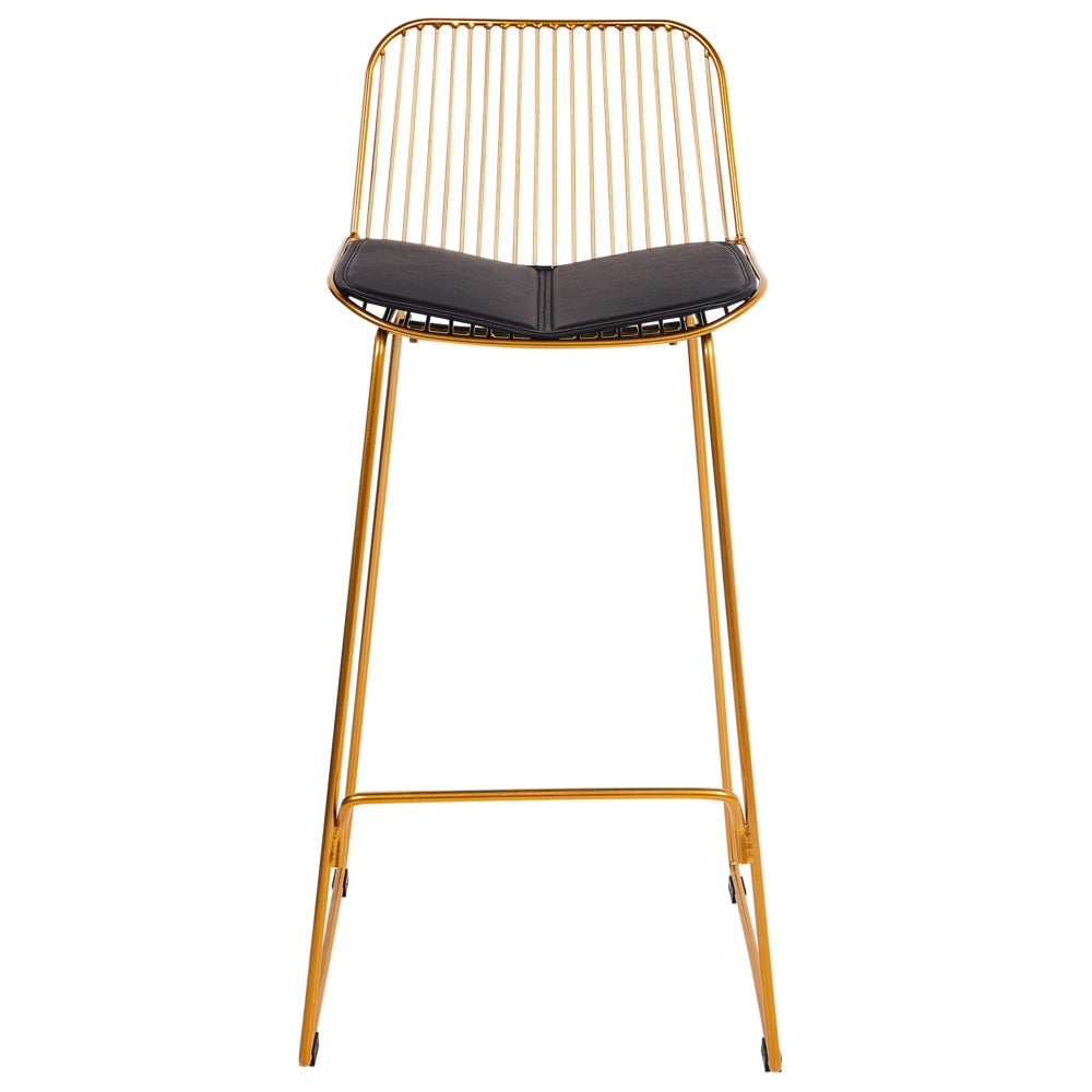 Set di 2 sedie da bar in metallo oro con schienale in filo di ferro e cuscini in ecopelle stile elegante glamour