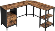 Bureau di angolo - Computerbureau - Con cassetta di caricamento - Foglio in legno - Aspetto industriale - Marrone