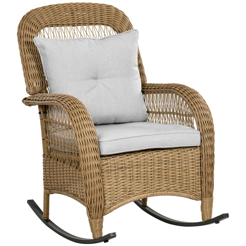 Poltrona a Dondolo ¨C Zephmum ¨C PE Rattan Naturale Grigio Chiaro