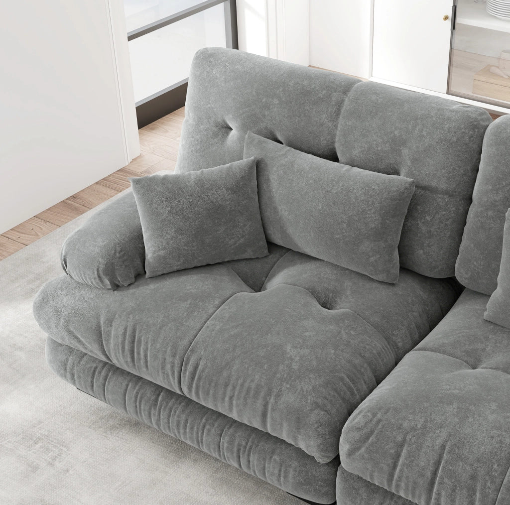 Divano modulare con ottomane mobili in ciniglia grigio