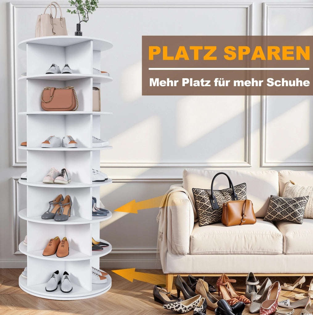 Scarpiera girevole a 7 ripiani in PVC bianco 60x60x161 cm