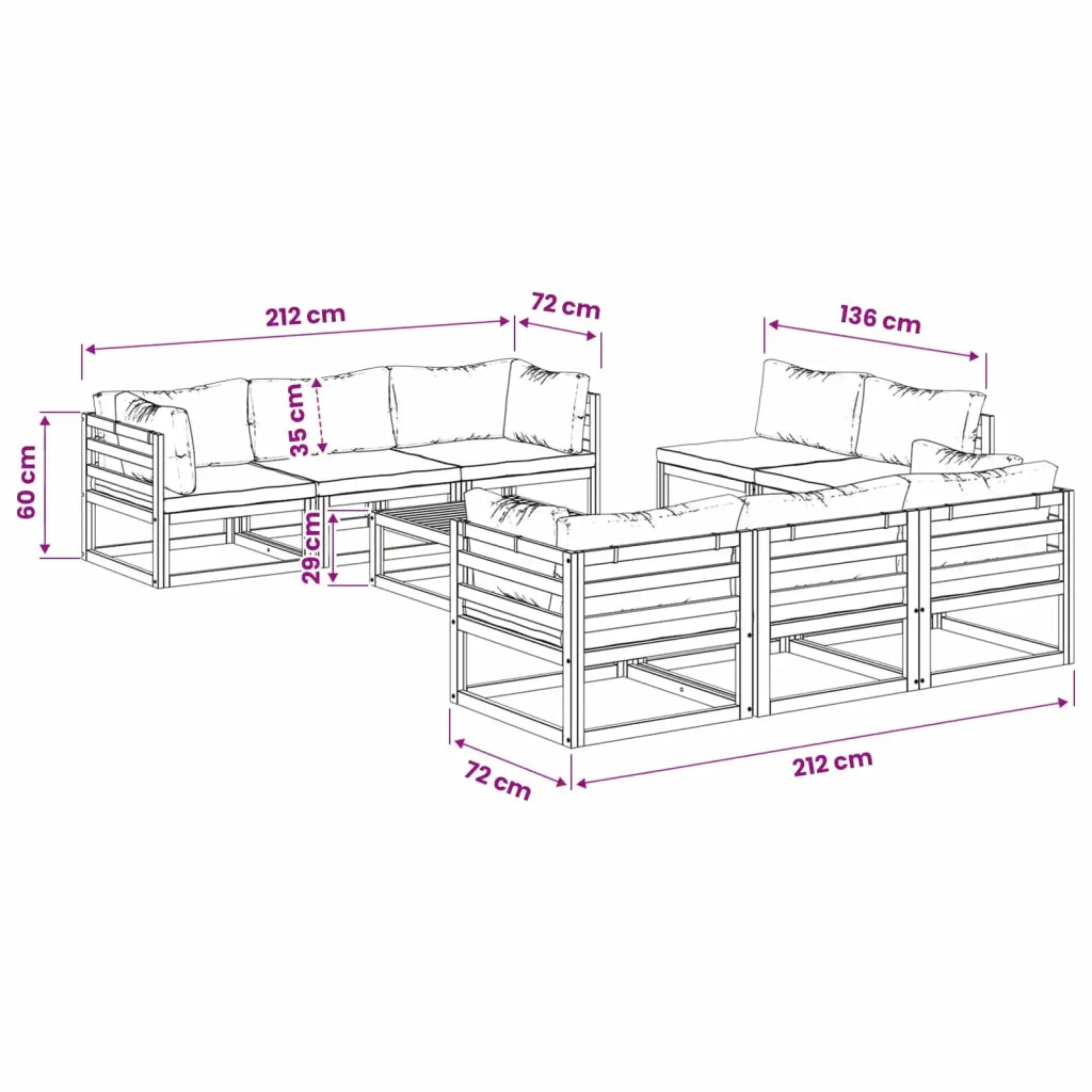 Set Salotto da Giardino Componibile 9 Pezzi Naturale 3417256