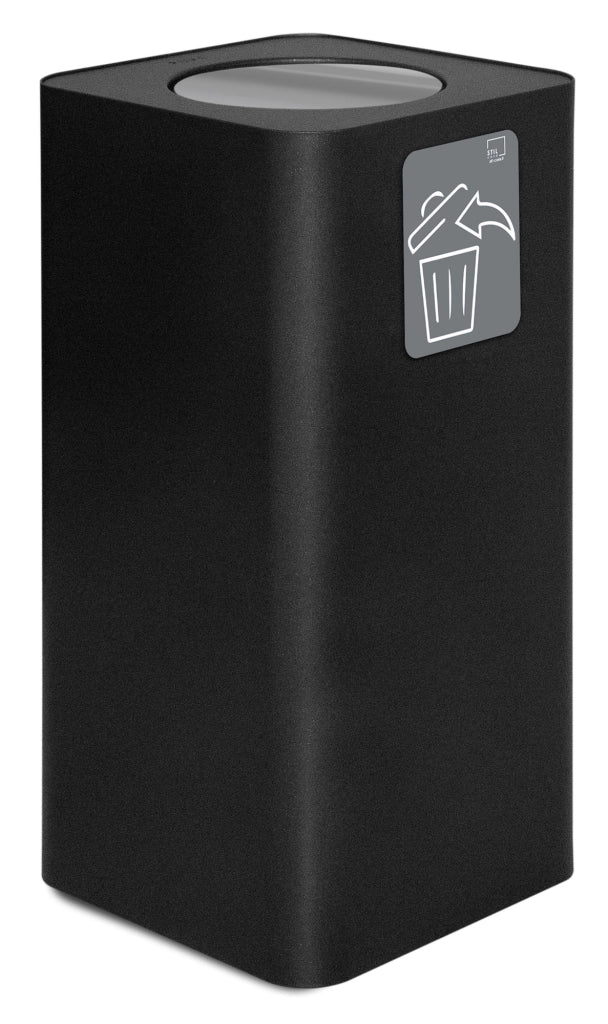 Pattumiera Per Raccolta Rifiuti 38x38xh80 cm In Acciaio Verniciato con Coperchio Basculante Nero
