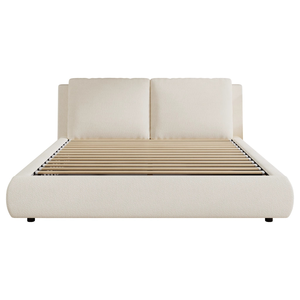 Letti contenitori 180x200 cm contenitore sollevabile; testiera imbottita; bouclé beige (Senza materasso)